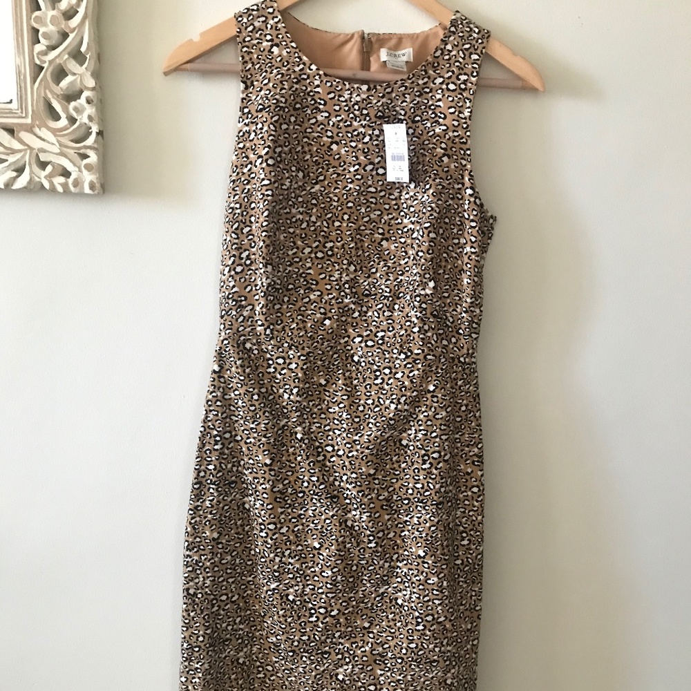 J. CREW | Vintage retro leopard print pattern, shift dress, sz 0, new with tags